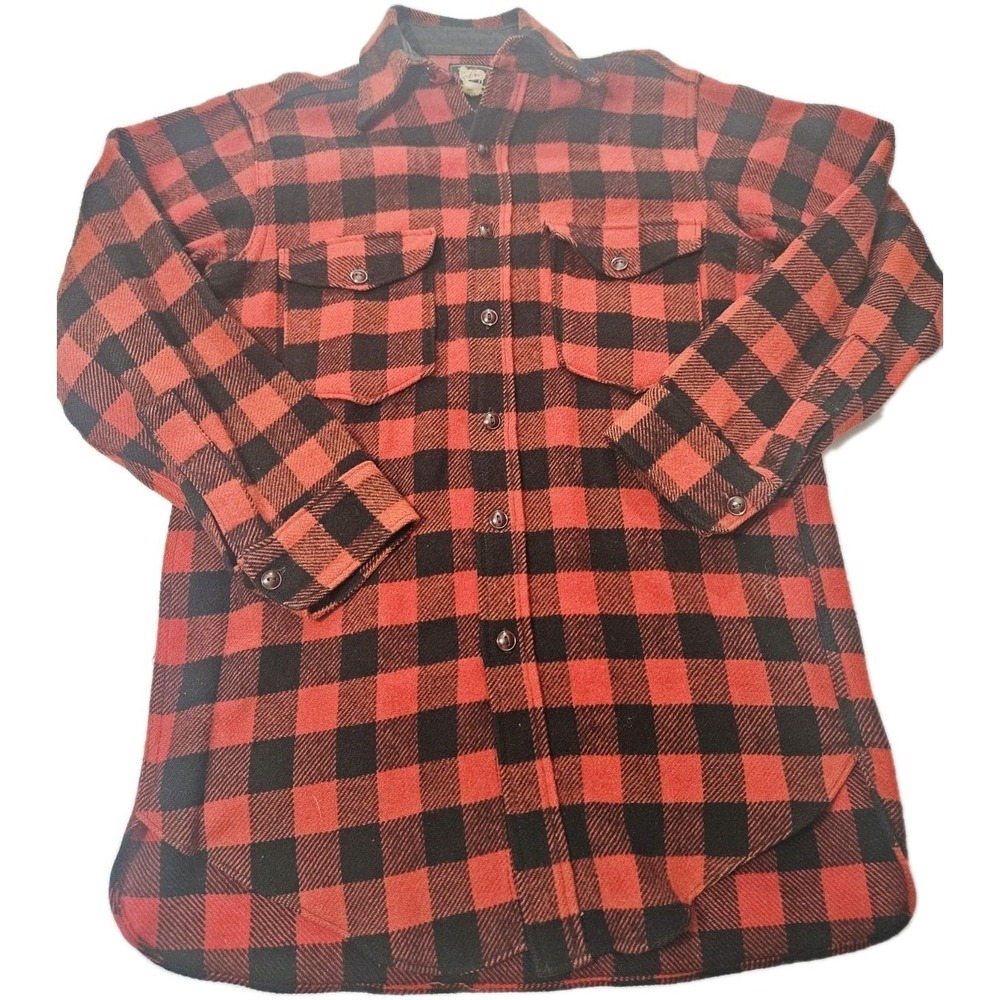 Vintage Woolrich Shirt Men's Large 40s 50s Buffalo Plaid Wool Outdoors USA Small